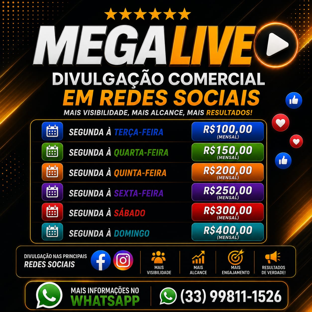 Tabela de Planos Mega Live